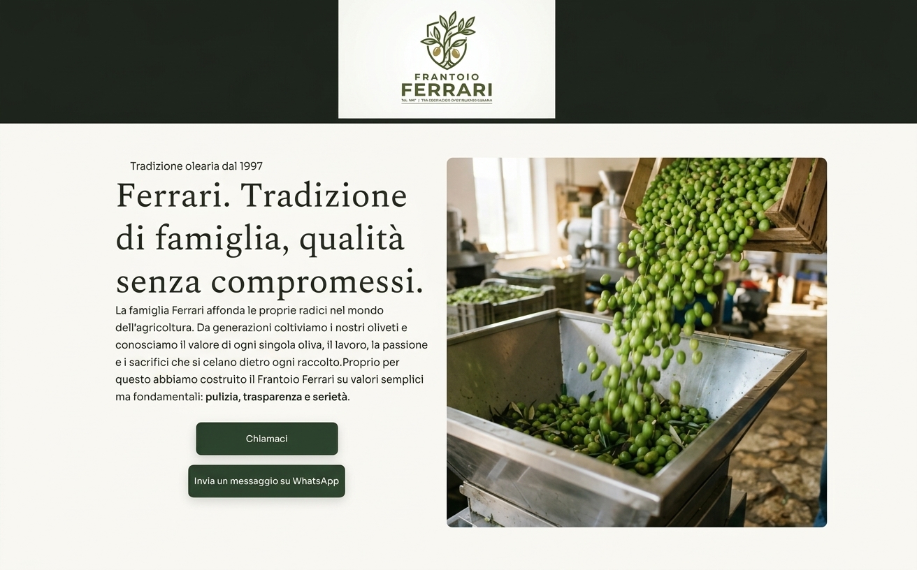 Home page del sito Frantoio Ferrari